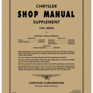1939 Chrysler Shop Manual Supplement Rea