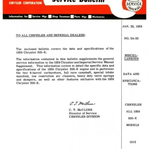 1959 Chrysler 300-E Service Bulletin Fri frakt