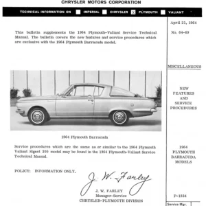1964 Plymouth Barracuda Service Bulletin Sista chansen